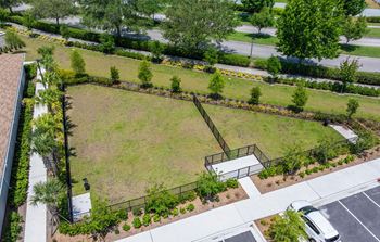 An aerial view of a park in a parking lot
